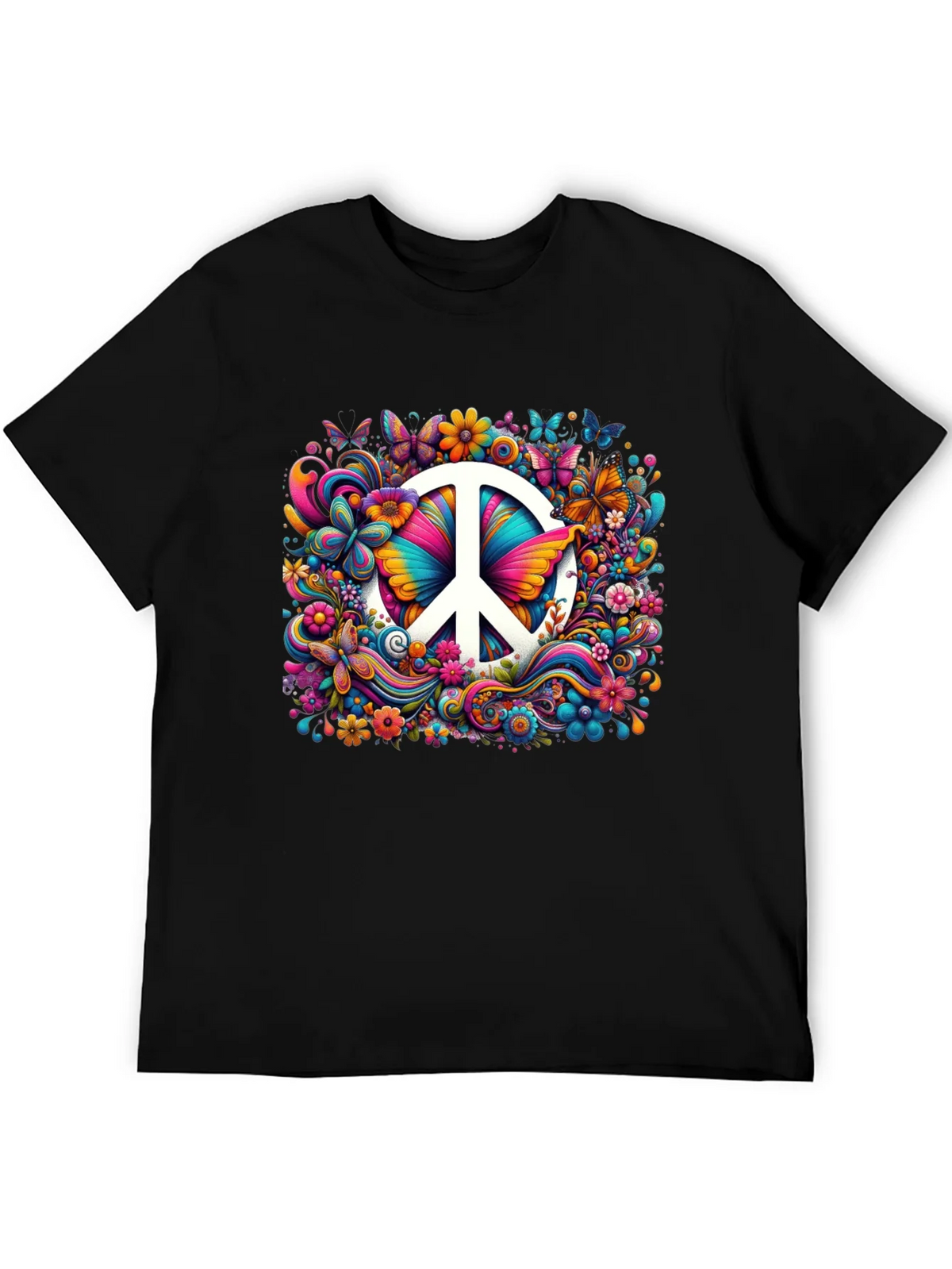 Peace Sign Floral Butterfly T-Shirt product image 5