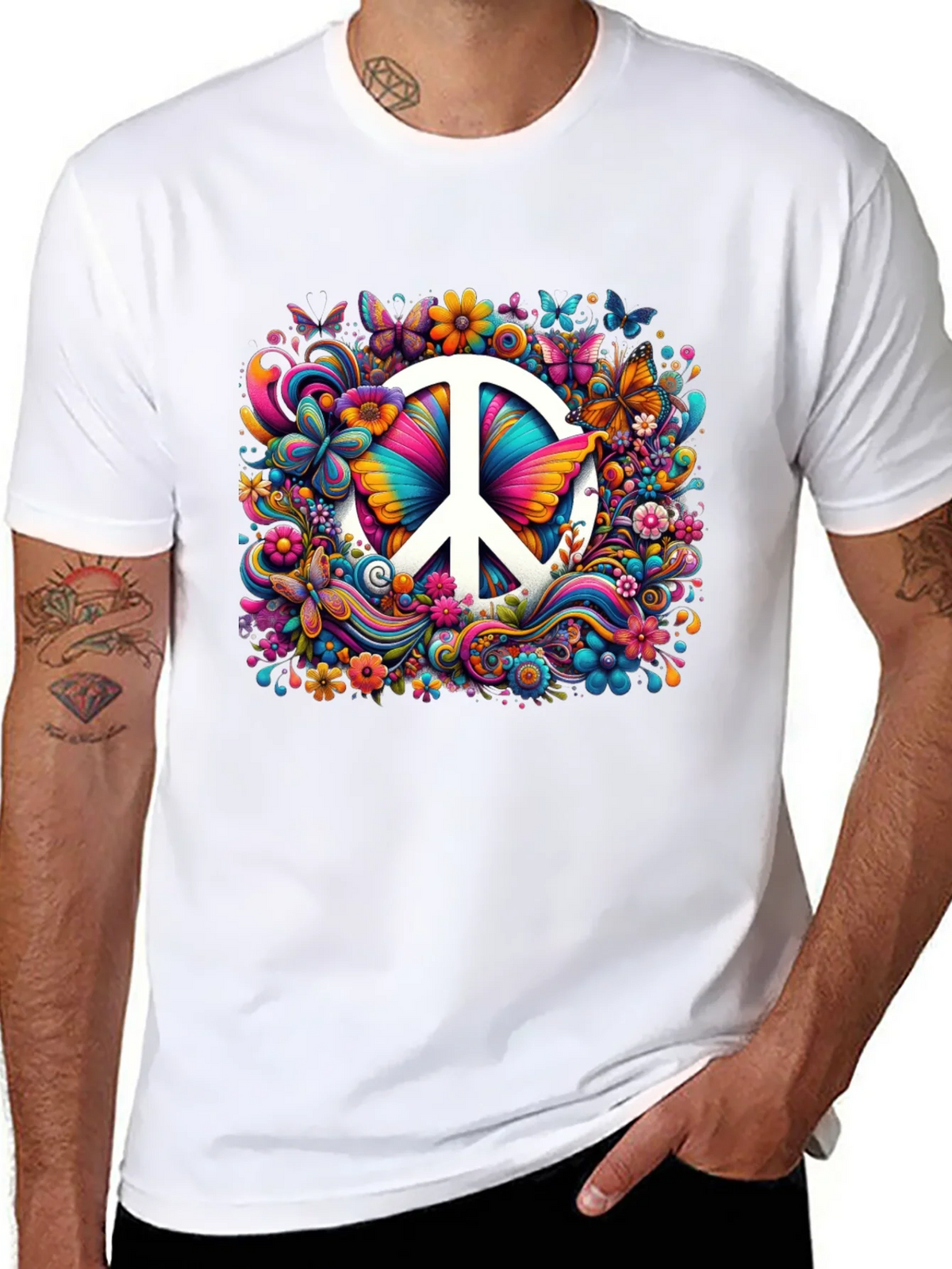 Peace Sign Floral Butterfly T-Shirt product image 7