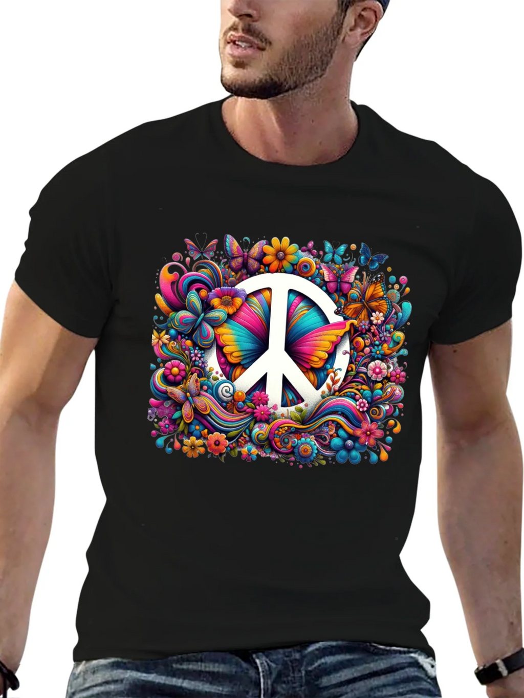 Peace Sign Floral Butterfly T-Shirt product image 6