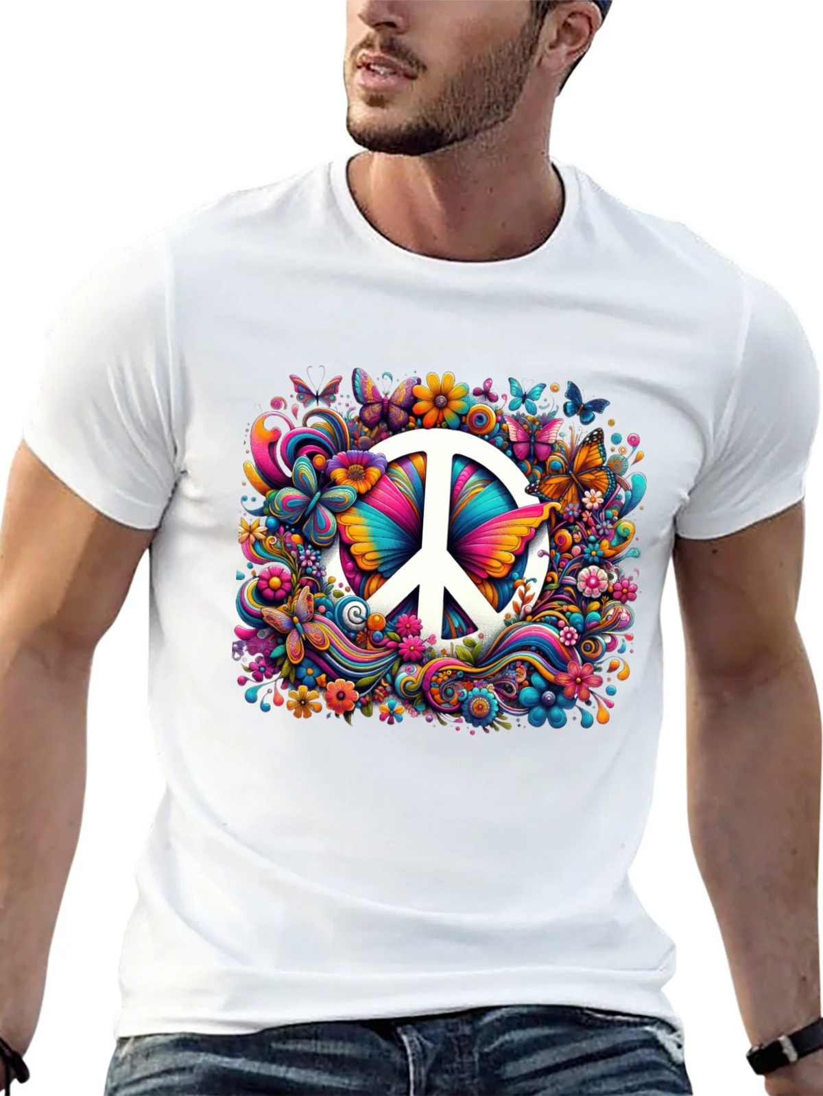 Peace Sign Floral Butterfly T-Shirt product image 12
