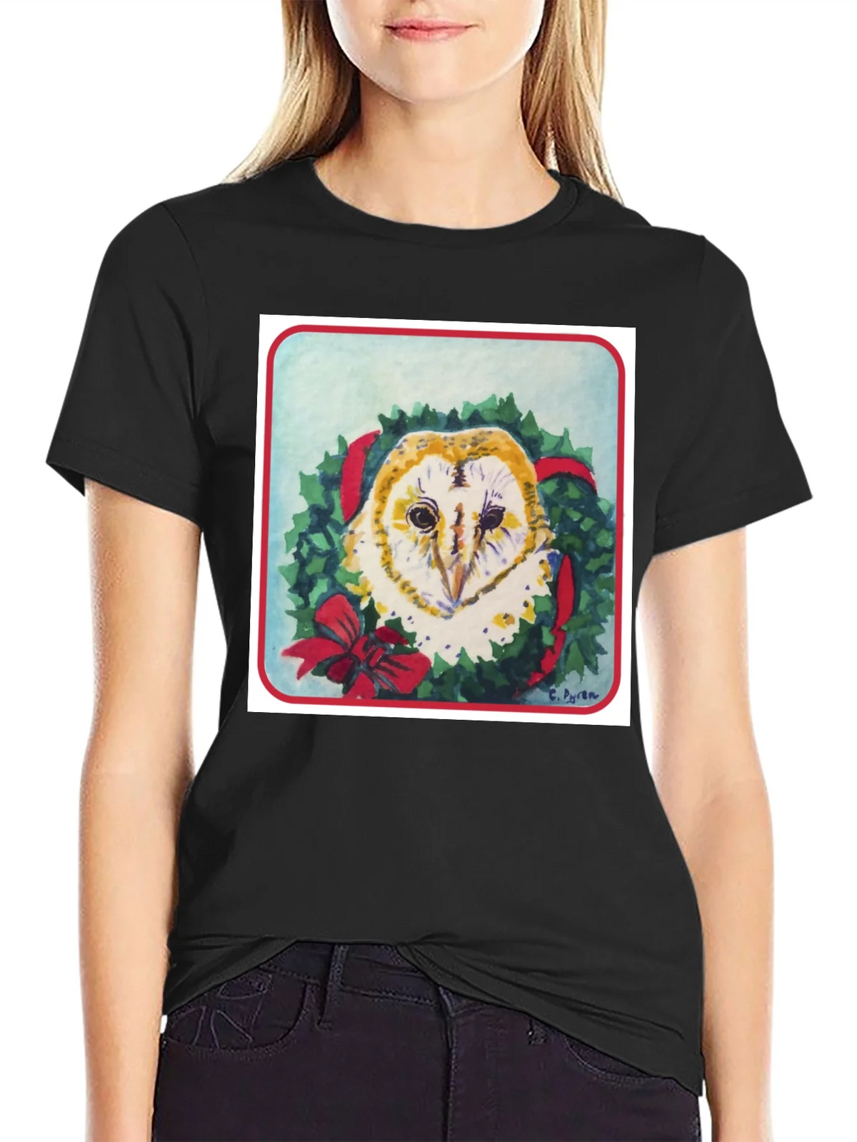 Festive Owl Wreath T-Shirt - Holiday Apparel product image 2