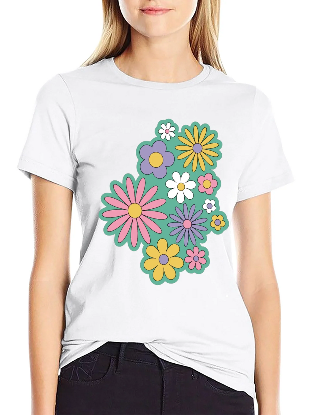 Retro Floral Graphic Black T-Shirt product image 7