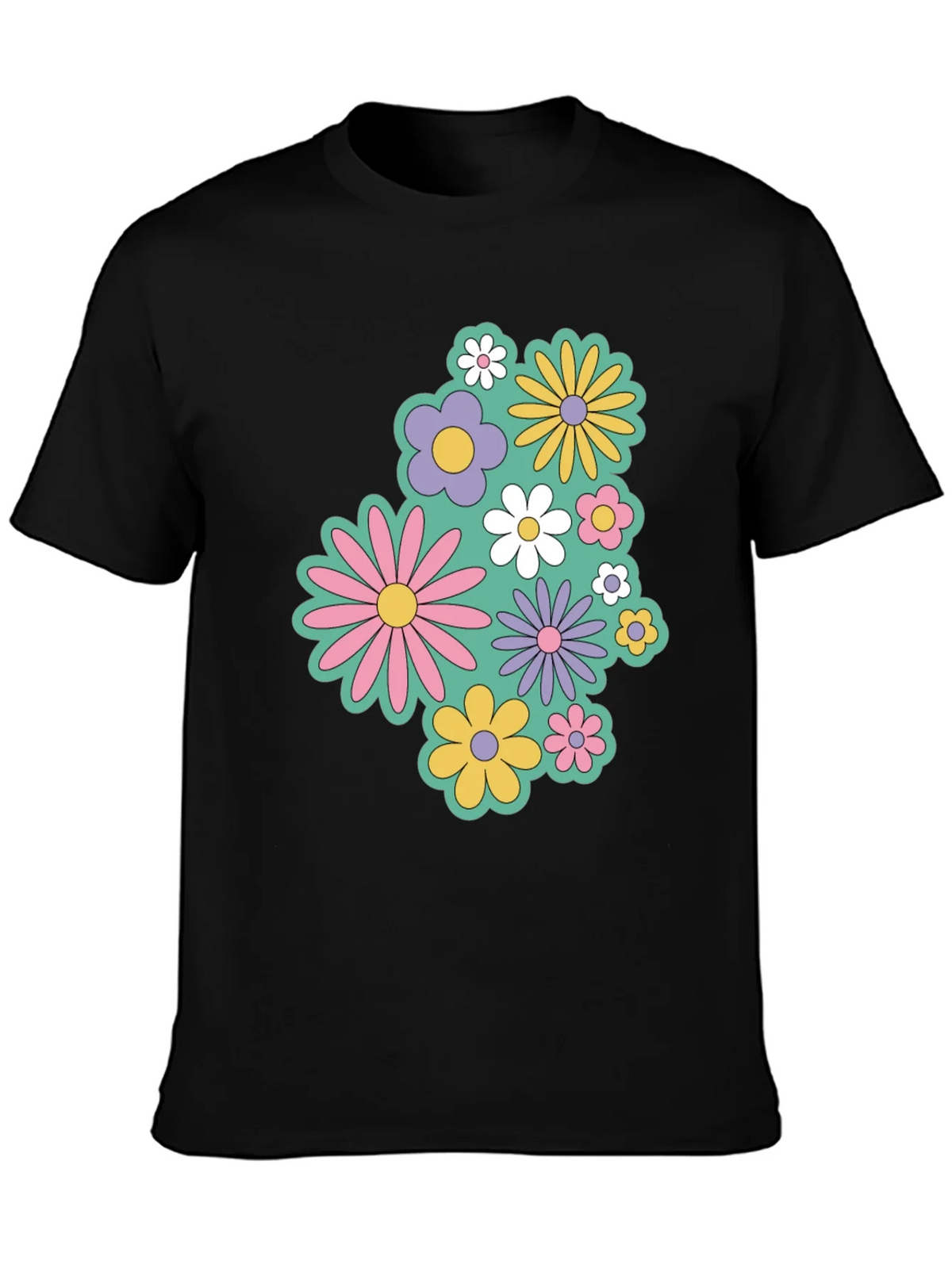 Retro Floral Graphic Black T-Shirt product image 2