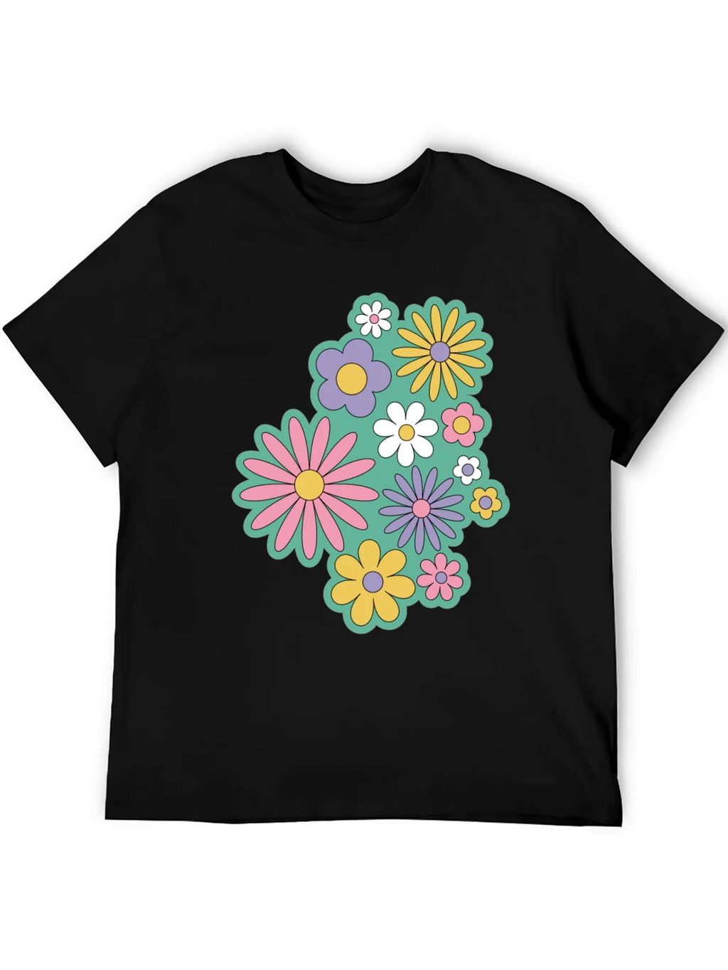 Retro Floral Graphic Black T-Shirt product image 4