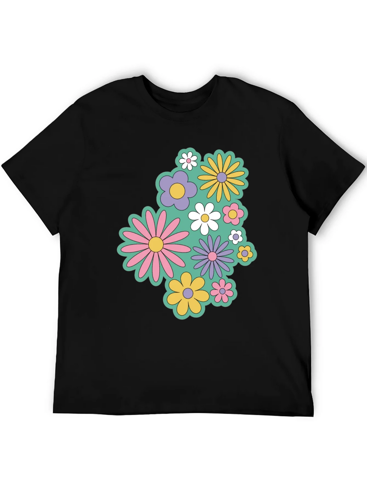 Retro Floral Graphic Black T-Shirt product image 4