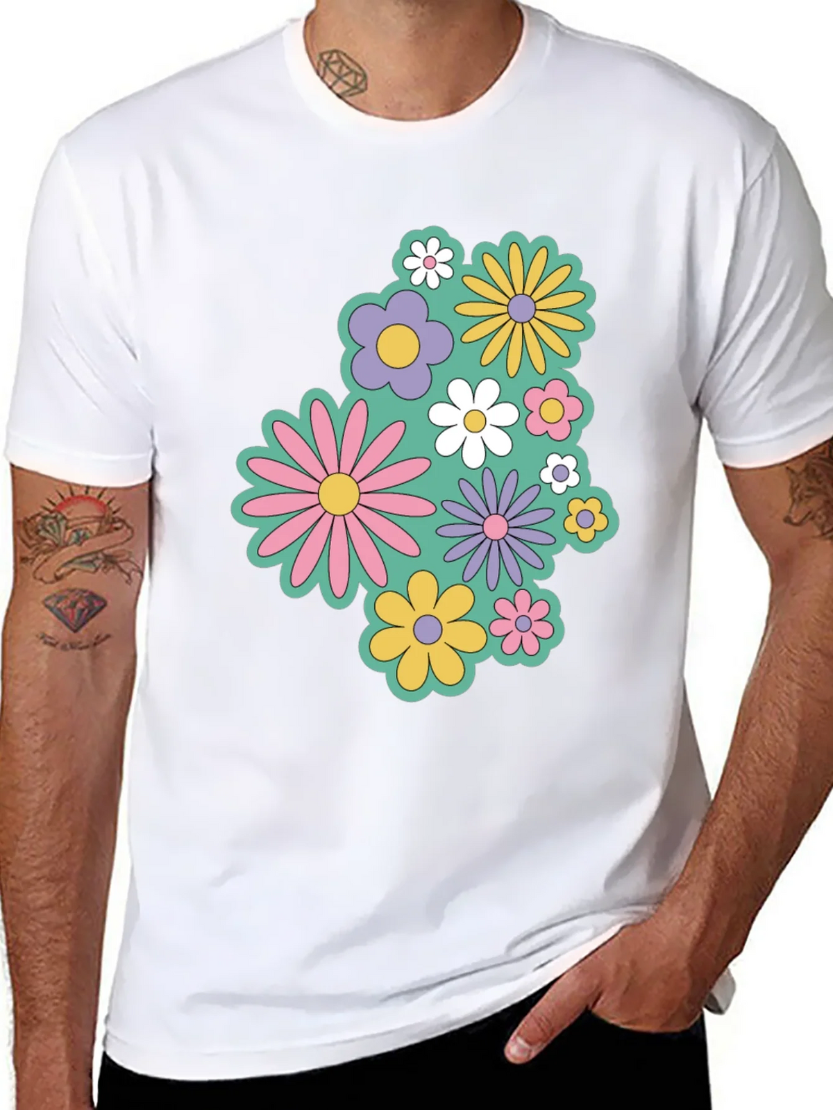 Retro Floral Graphic Black T-Shirt product image 6