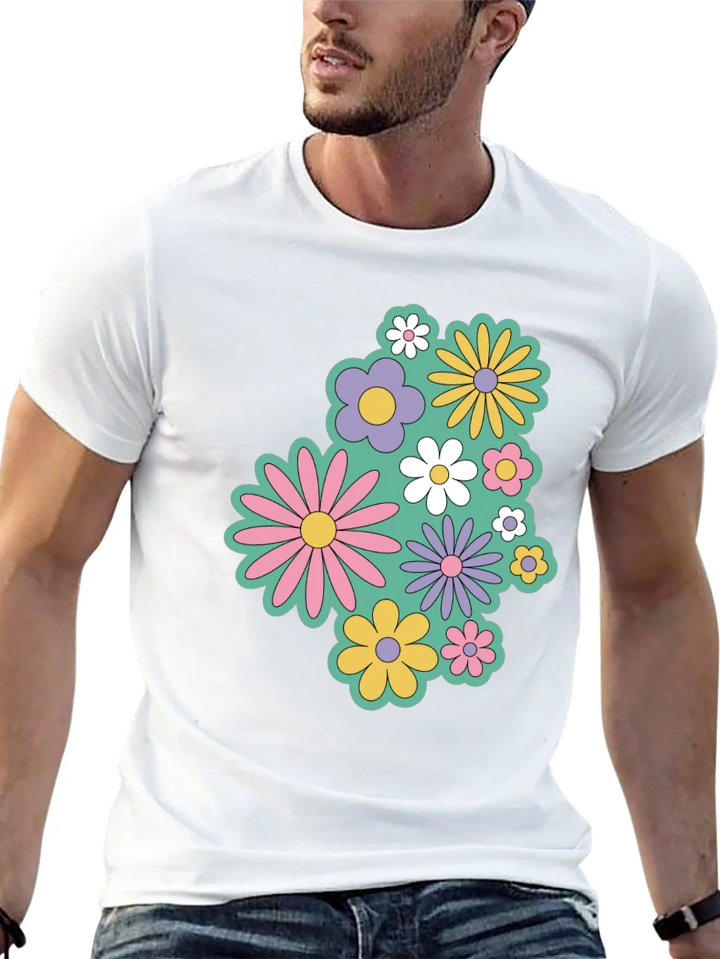 Retro Floral Graphic Black T-Shirt product image 11
