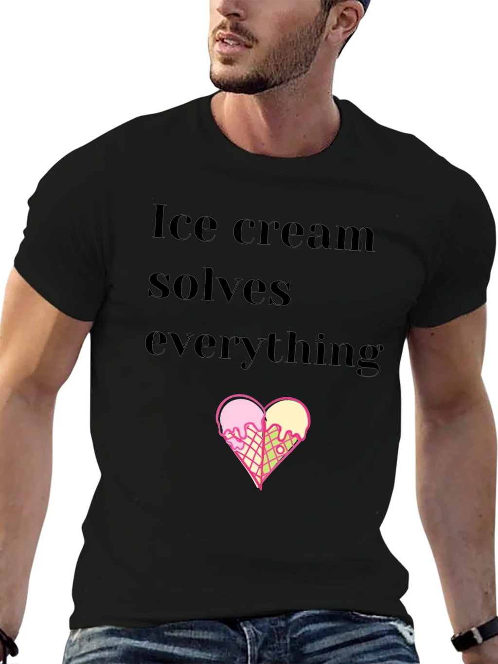 Ice Cream Solves Everything Black T-Shirt product image 6