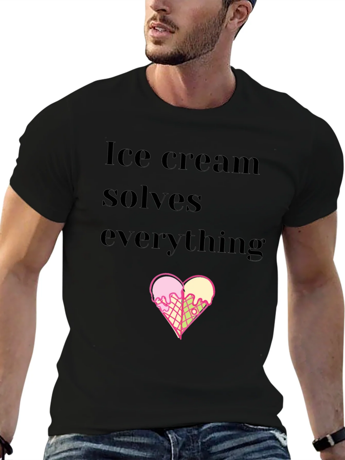 Ice Cream Solves Everything Black T-Shirt product image 6