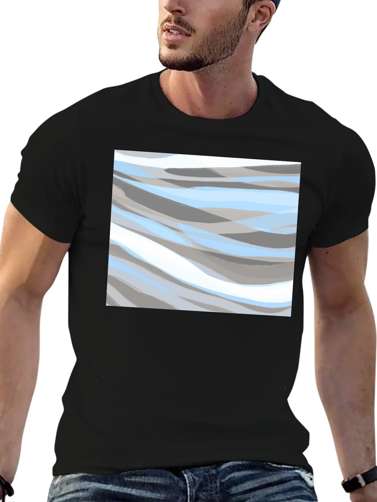 Abstract Wave Pattern Black T-Shirt product image 6