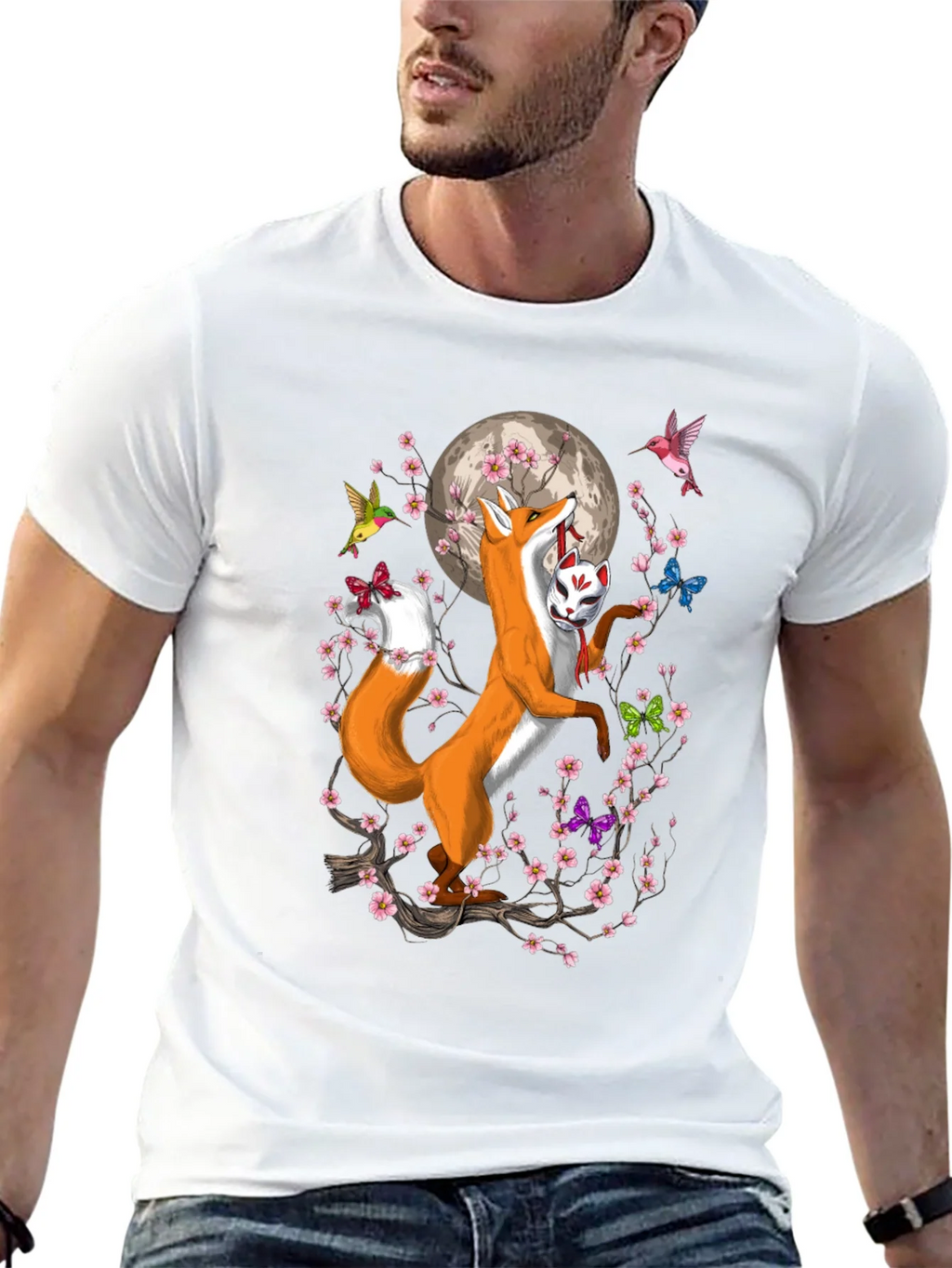 Fox Mask Cherry Blossom T-Shirt product image 11
