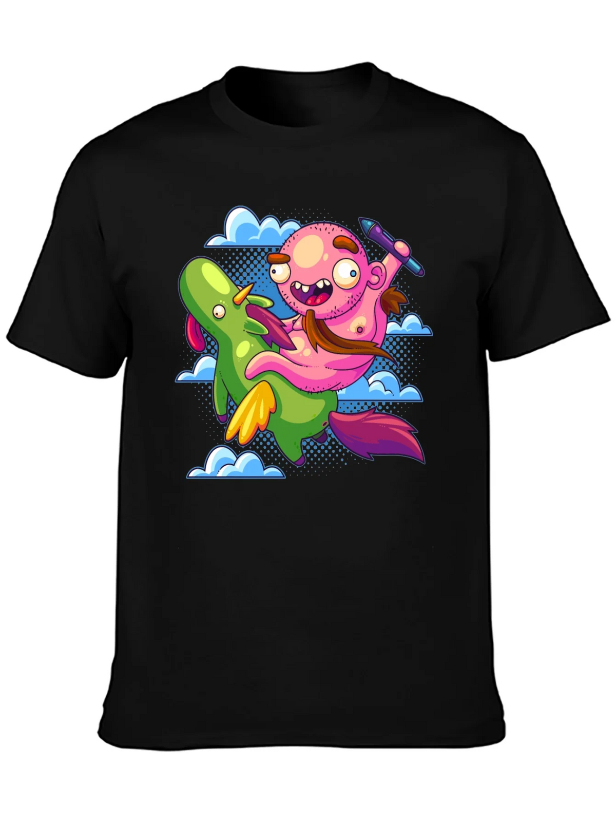 Cartoon Artist Riding Unicorn T-Shirt product image 1