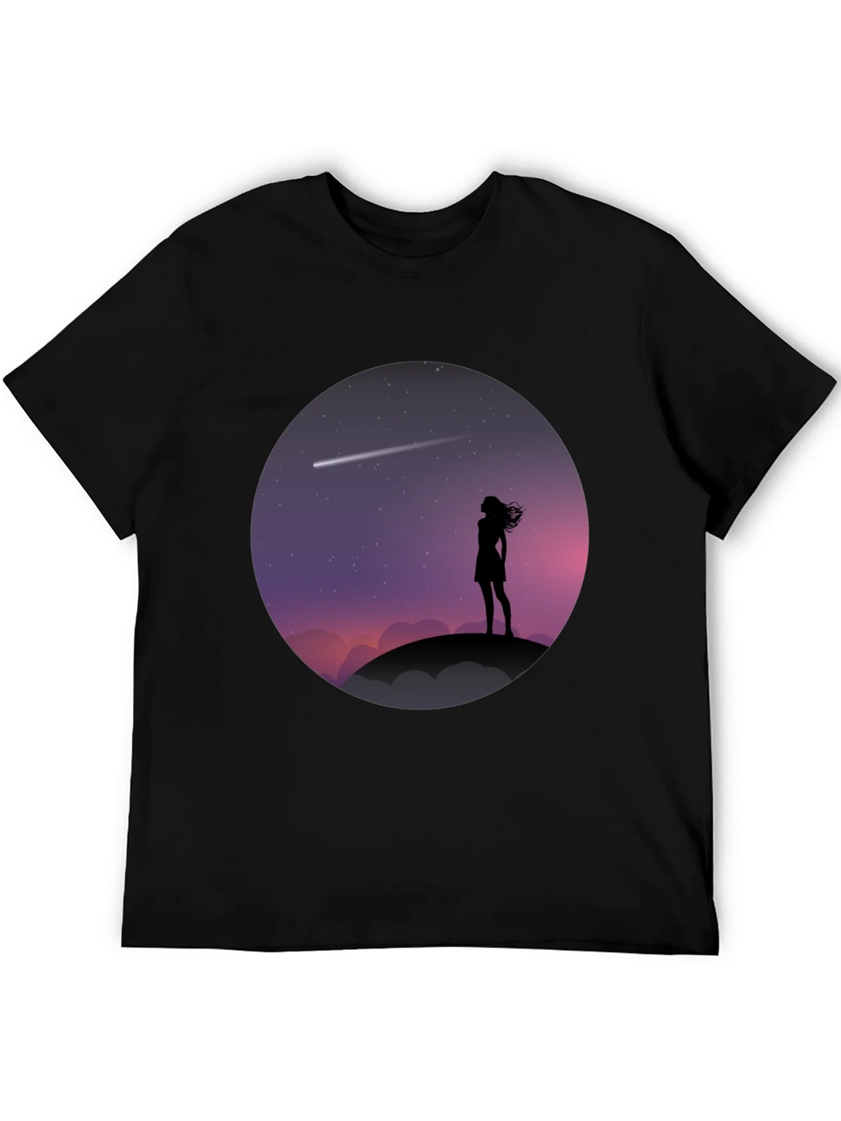 Silhouette Girl Stargazing Black T-Shirt product image 1