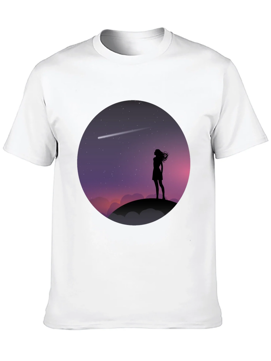 Silhouette Girl Stargazing Black T-Shirt product image 2