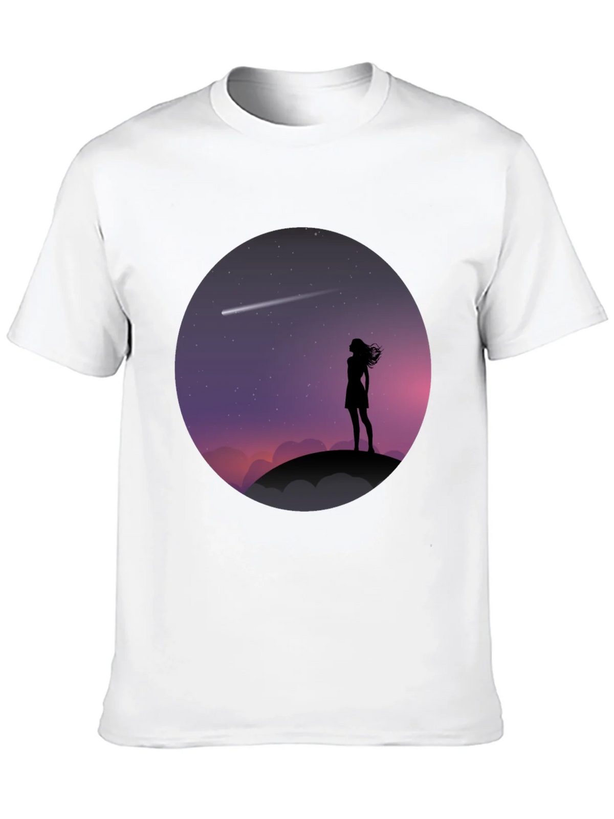 Silhouette Girl Stargazing Black T-Shirt product image 2