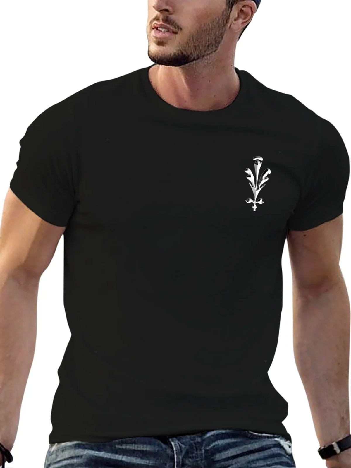 Mens Black Graphic Tee - Elegant Crest Design product image 5