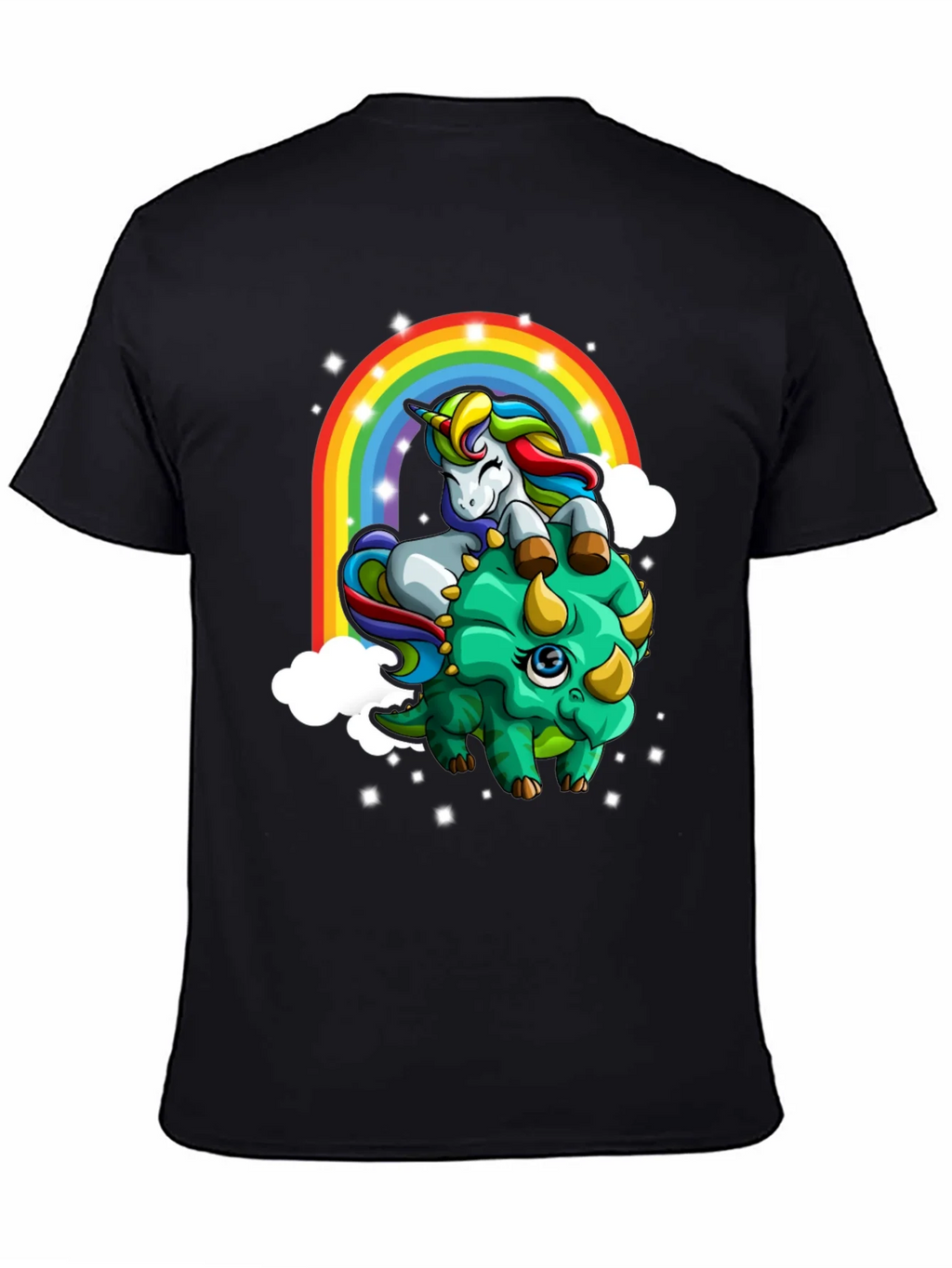 Unicorn Riding Triceratops Rainbow T-Shirt product image 2