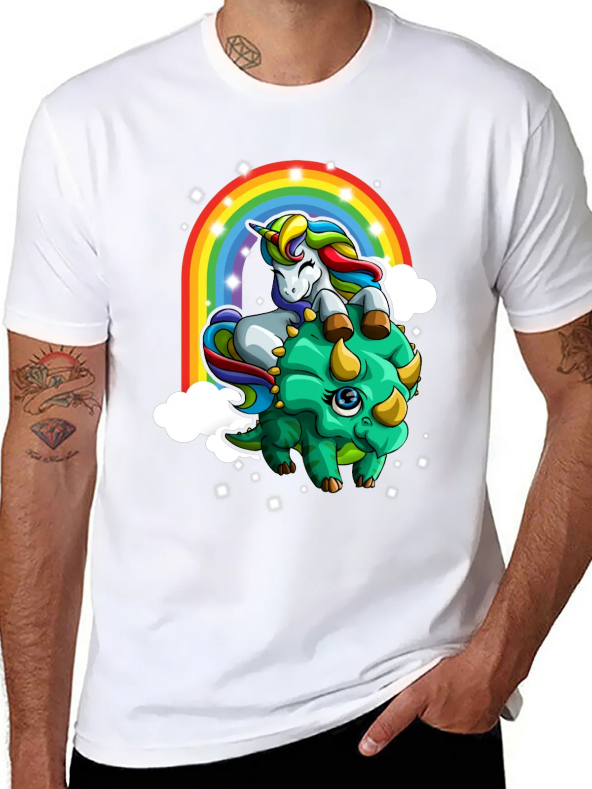 Unicorn Riding Triceratops Rainbow T-Shirt product image 5