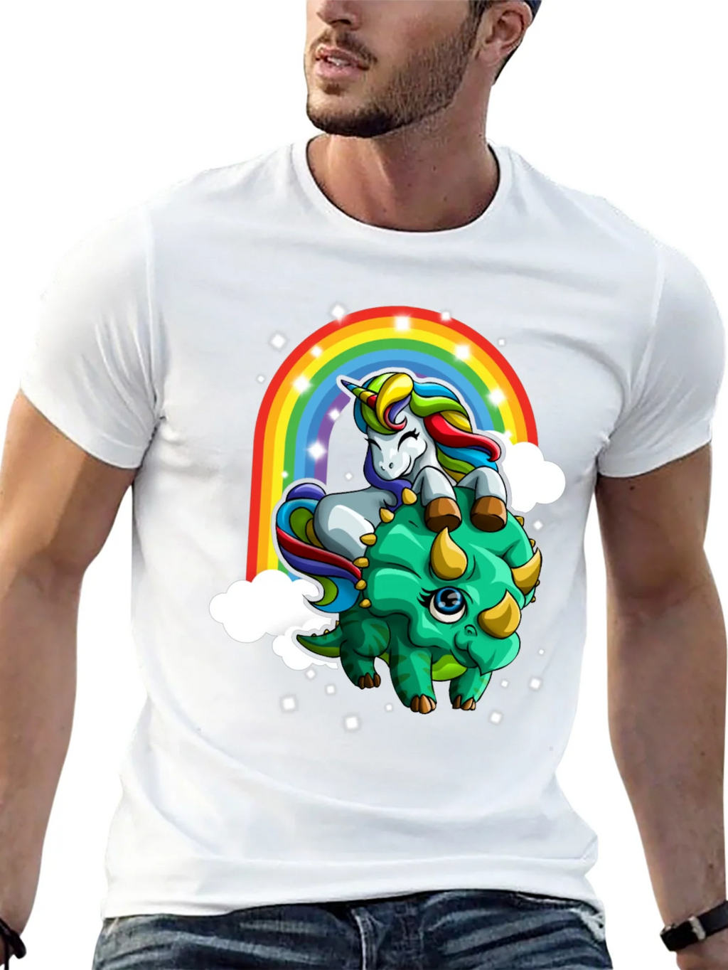 Unicorn Riding Triceratops Rainbow T-Shirt product image 9