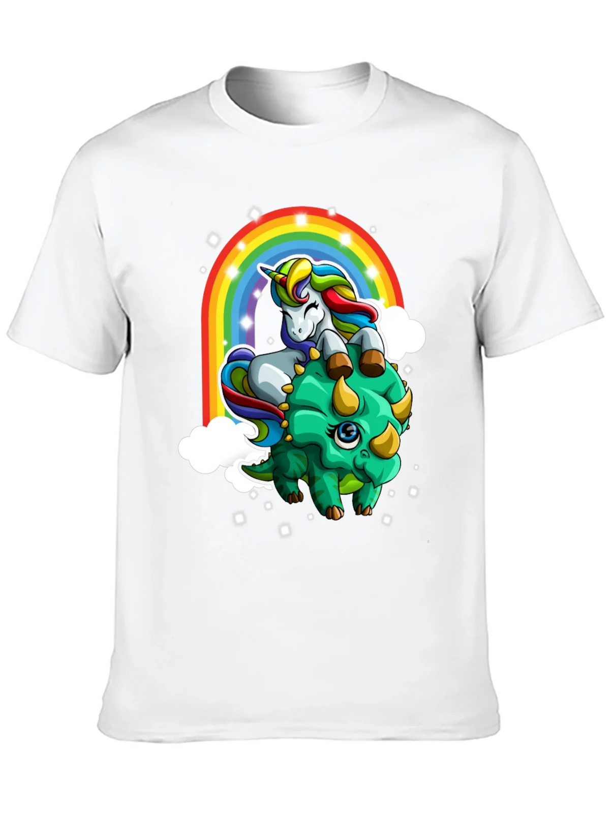 Unicorn Riding Triceratops Rainbow T-Shirt product image 7