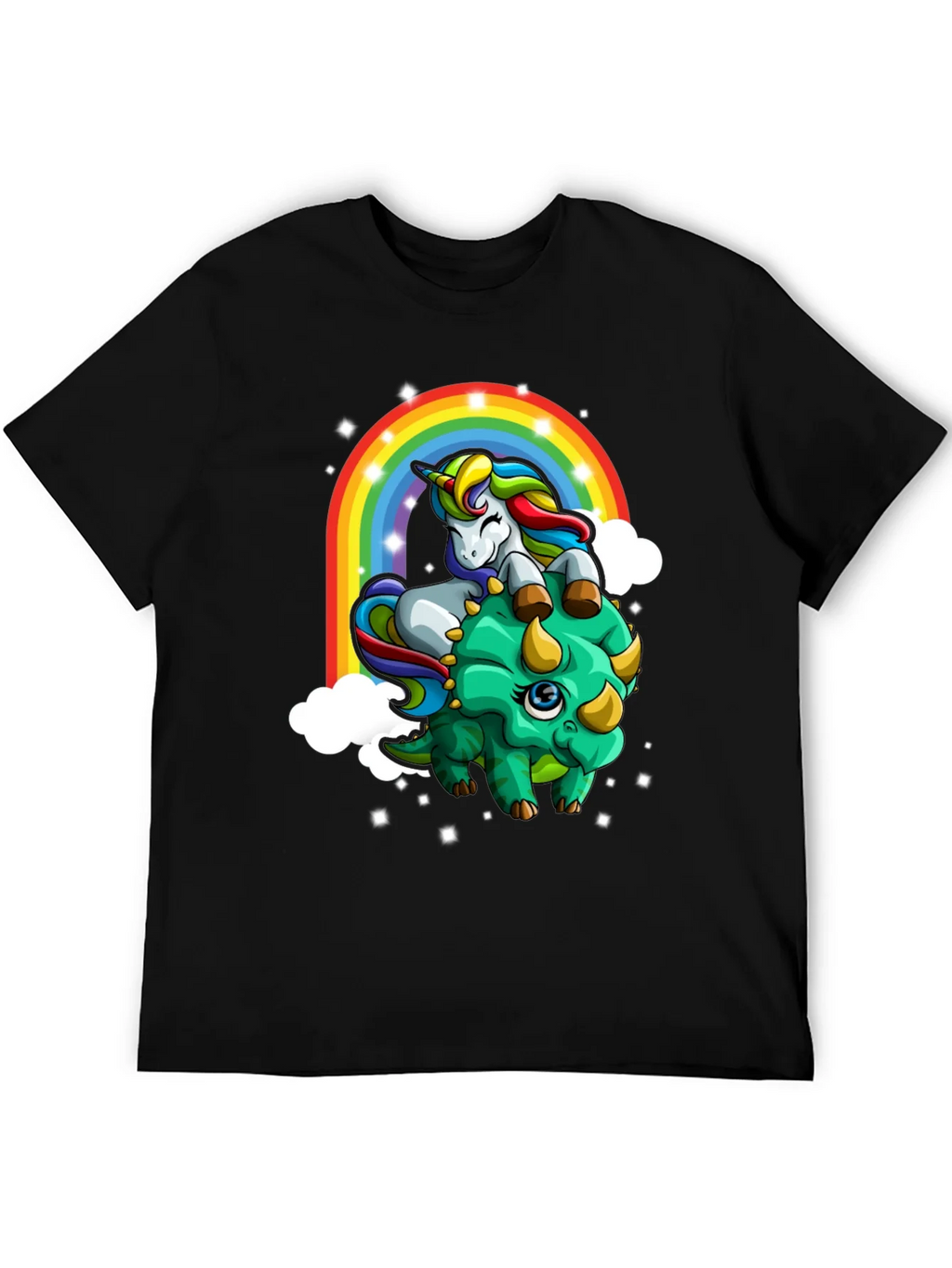 Unicorn Riding Triceratops Rainbow T-Shirt product image 3
