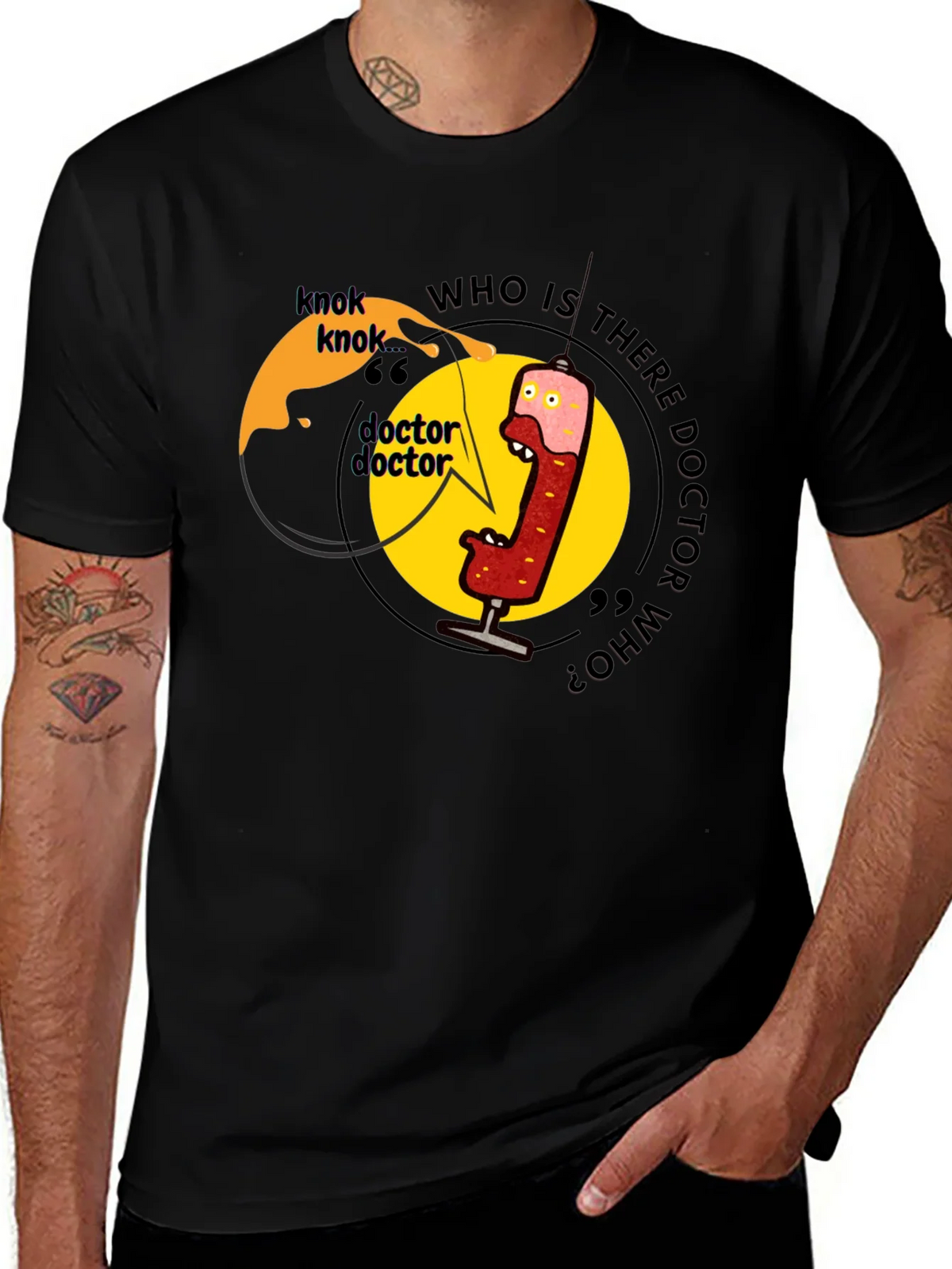 Knock Doctor Who? Black Graphic Tee product image 1