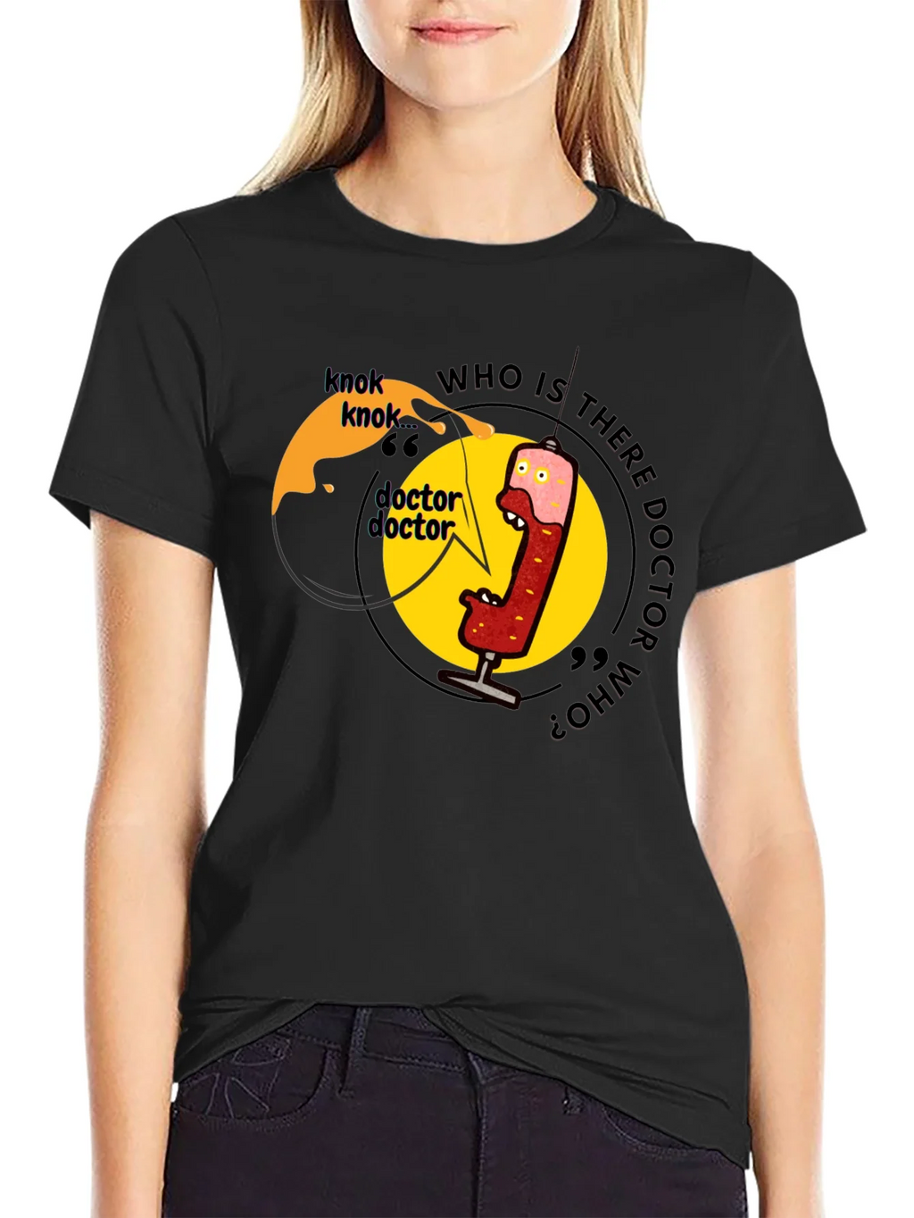 Knock Doctor Who? Black Graphic Tee product image 2