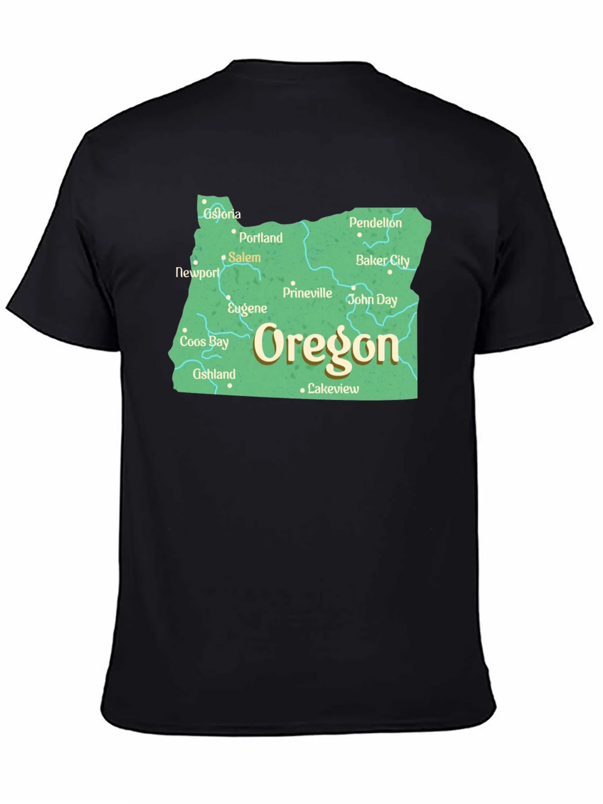 Oregon State Map Black T-Shirt product image 4