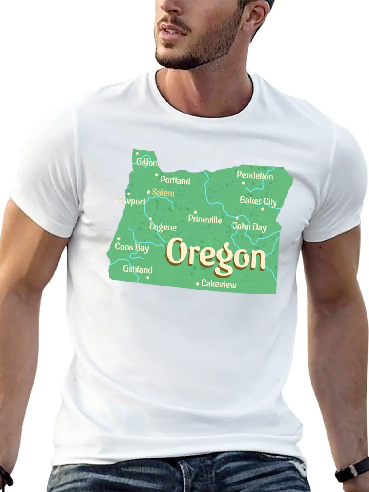 Oregon State Map Black T-Shirt product image 12
