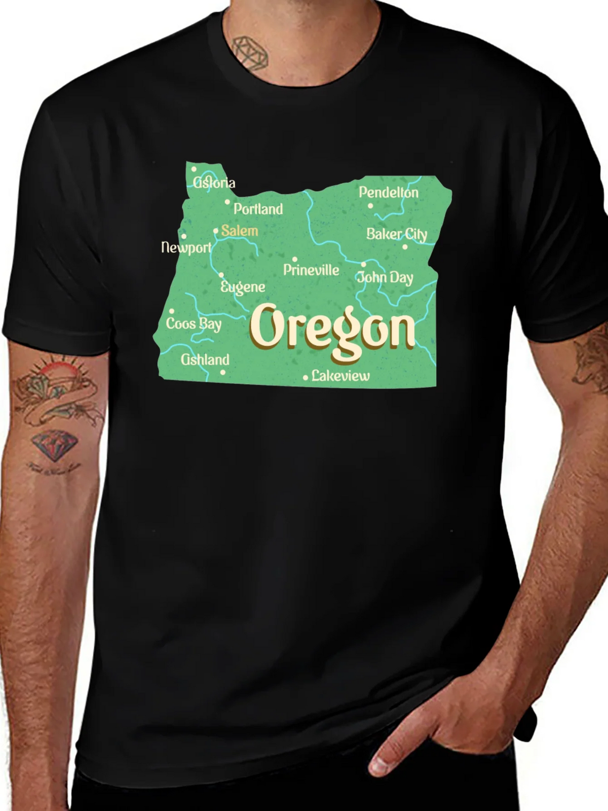 Oregon State Map Black T-Shirt product image 1