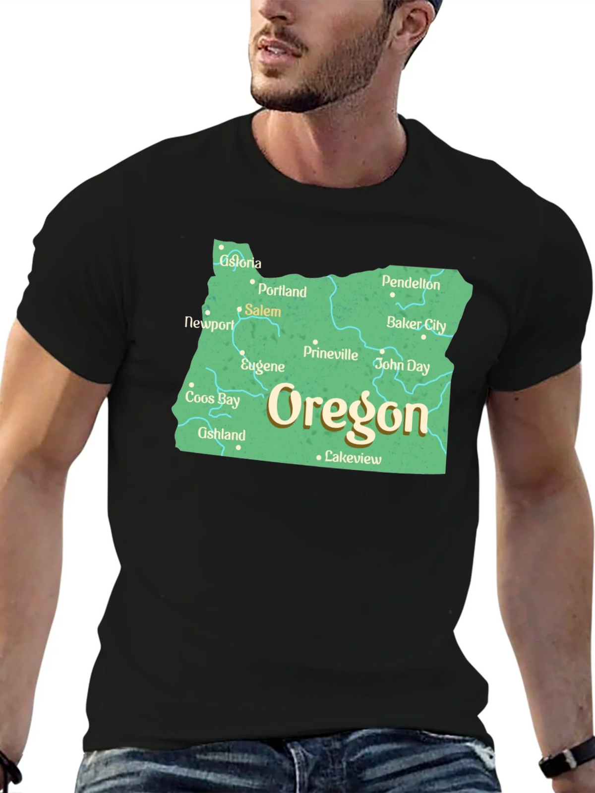 Oregon State Map Black T-Shirt product image 6
