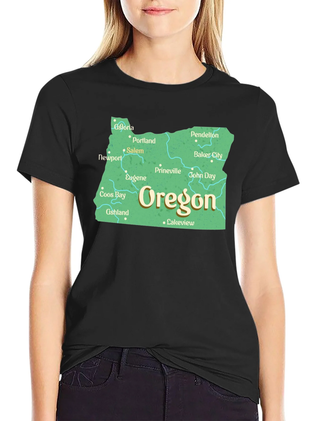 Oregon State Map Black T-Shirt product image 2