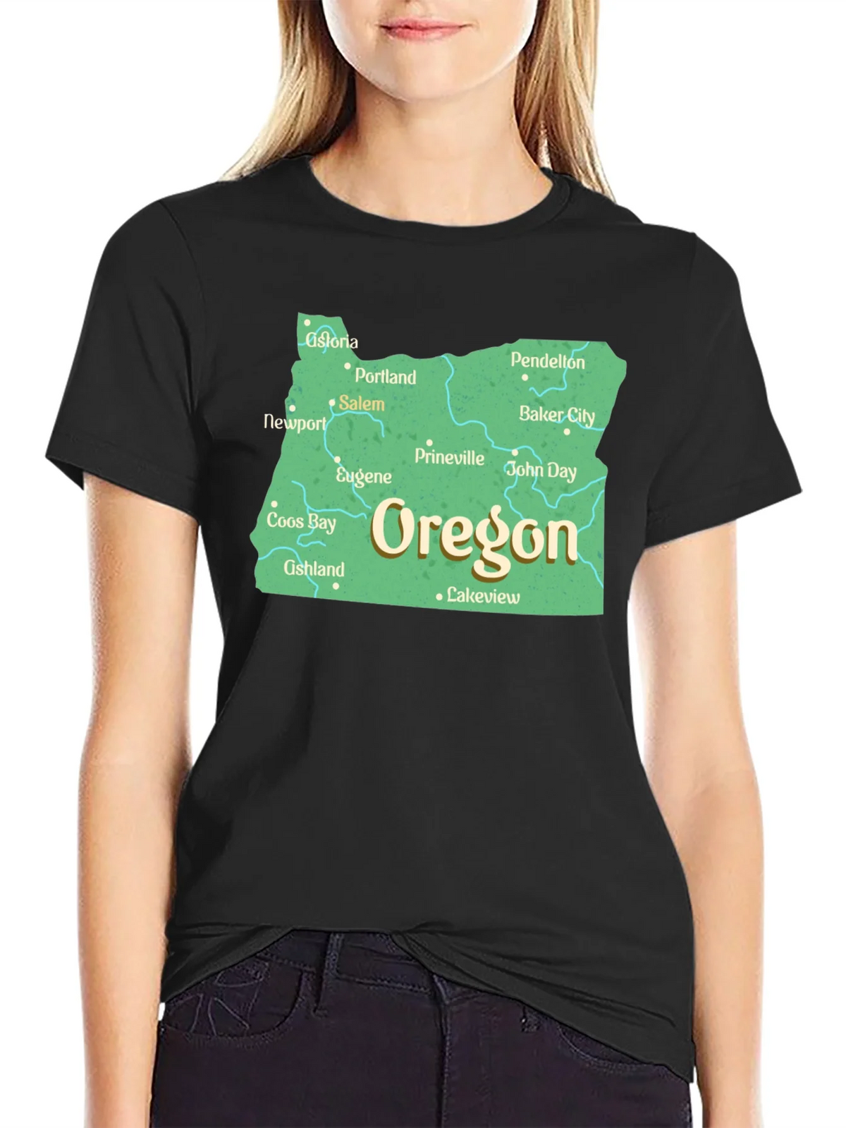 Oregon State Map Black T-Shirt product image 2
