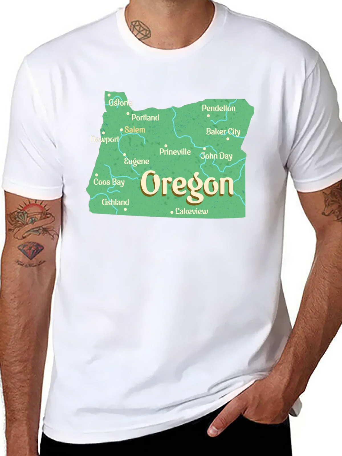 Oregon State Map Black T-Shirt product image 7