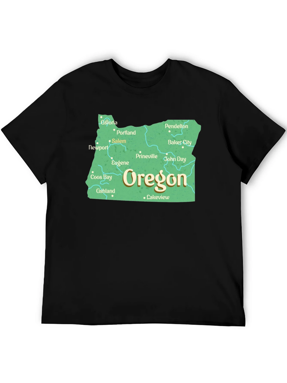 Oregon State Map Black T-Shirt product image 5