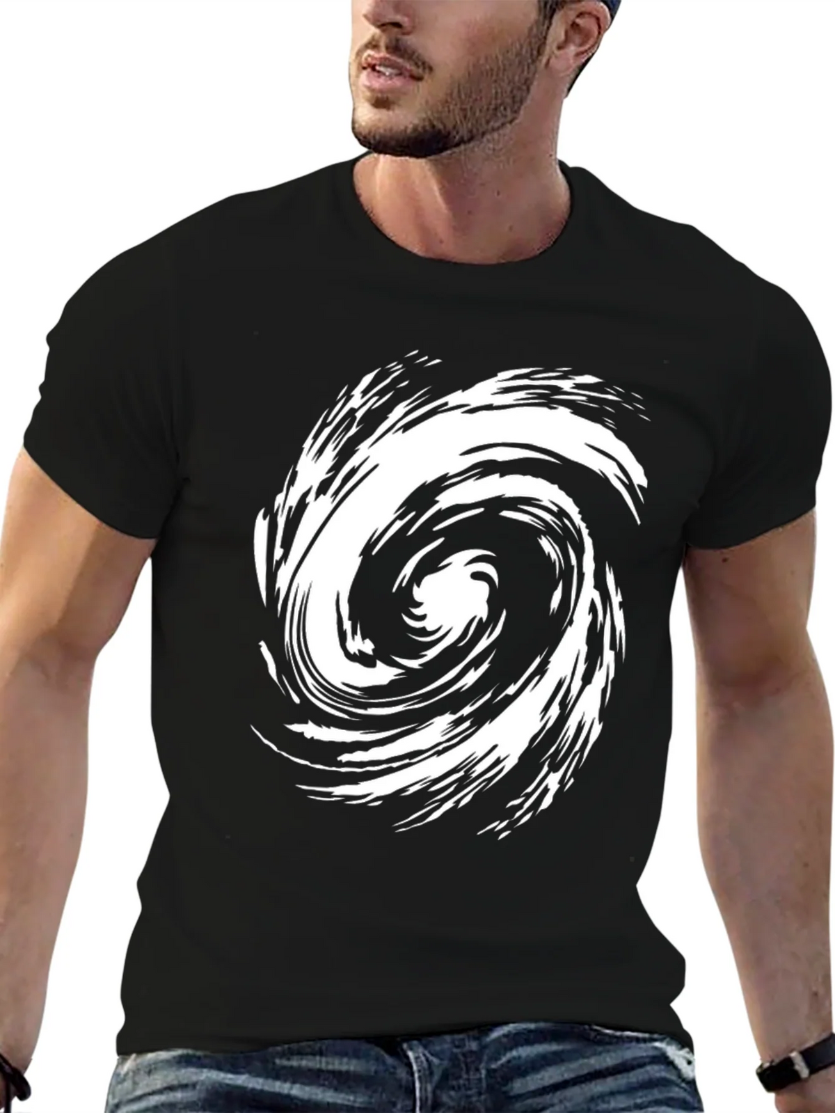 Abstract Swirl Graphic Tee - Casual Black T-Shirt product image 6