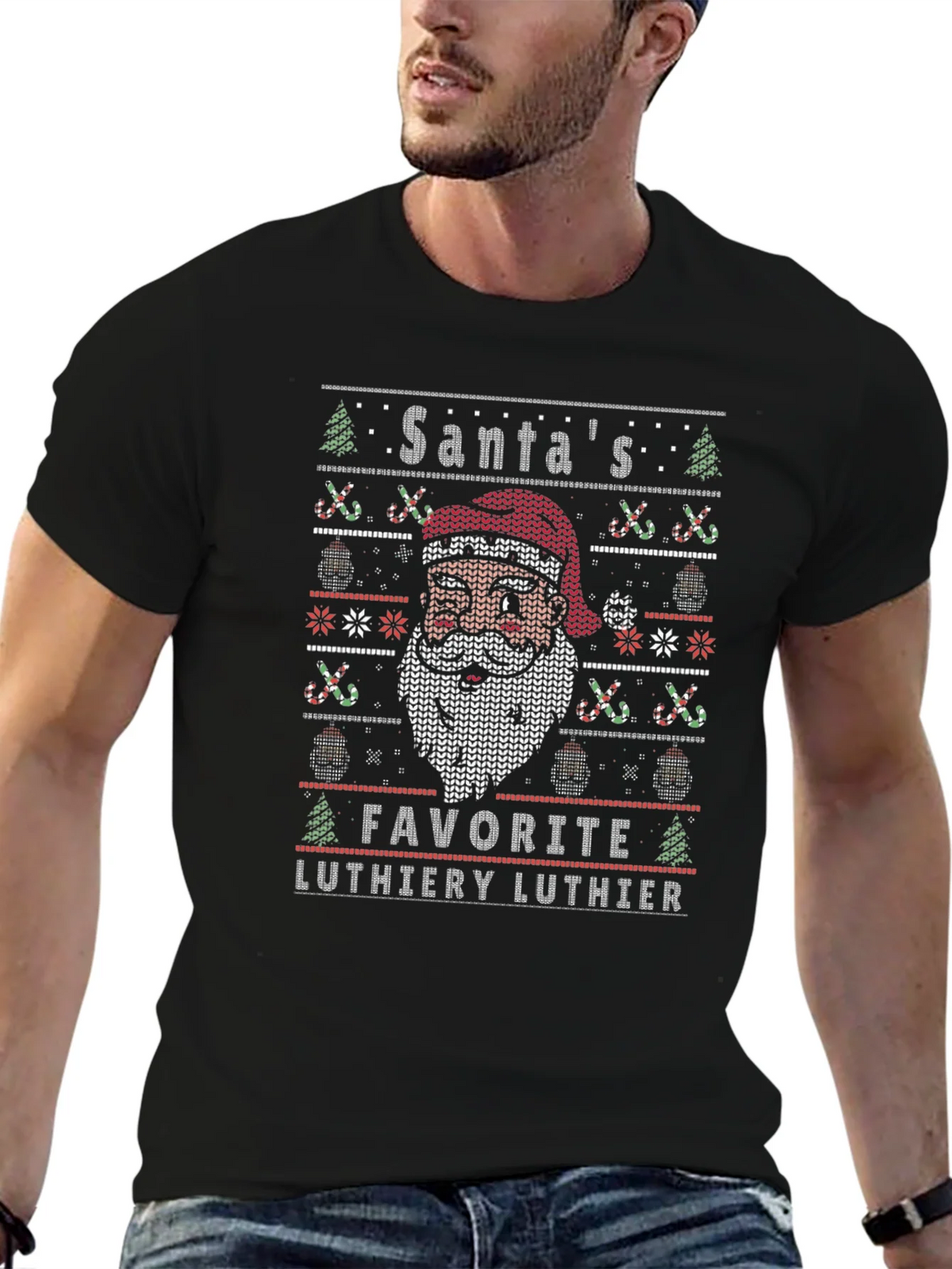 Santas Favorite Luthier Ugly Christmas Sweater T-Shirt product image 5