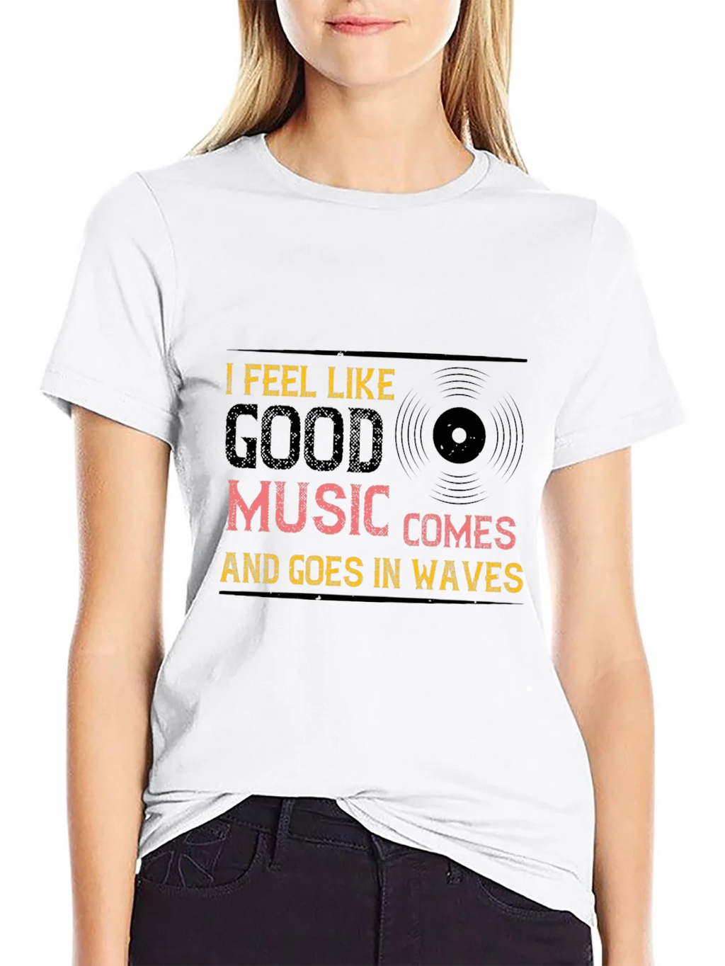 Music Waves Graphic Tee - Black Cotton T-Shirt product image 8