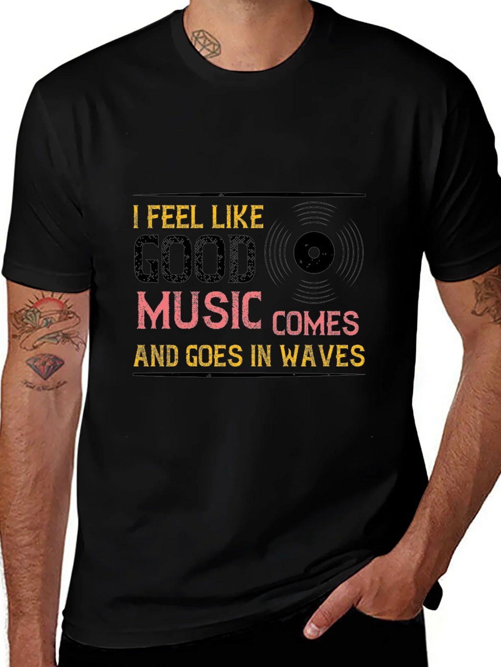 Music Waves Graphic Tee - Black Cotton T-Shirt product image 1