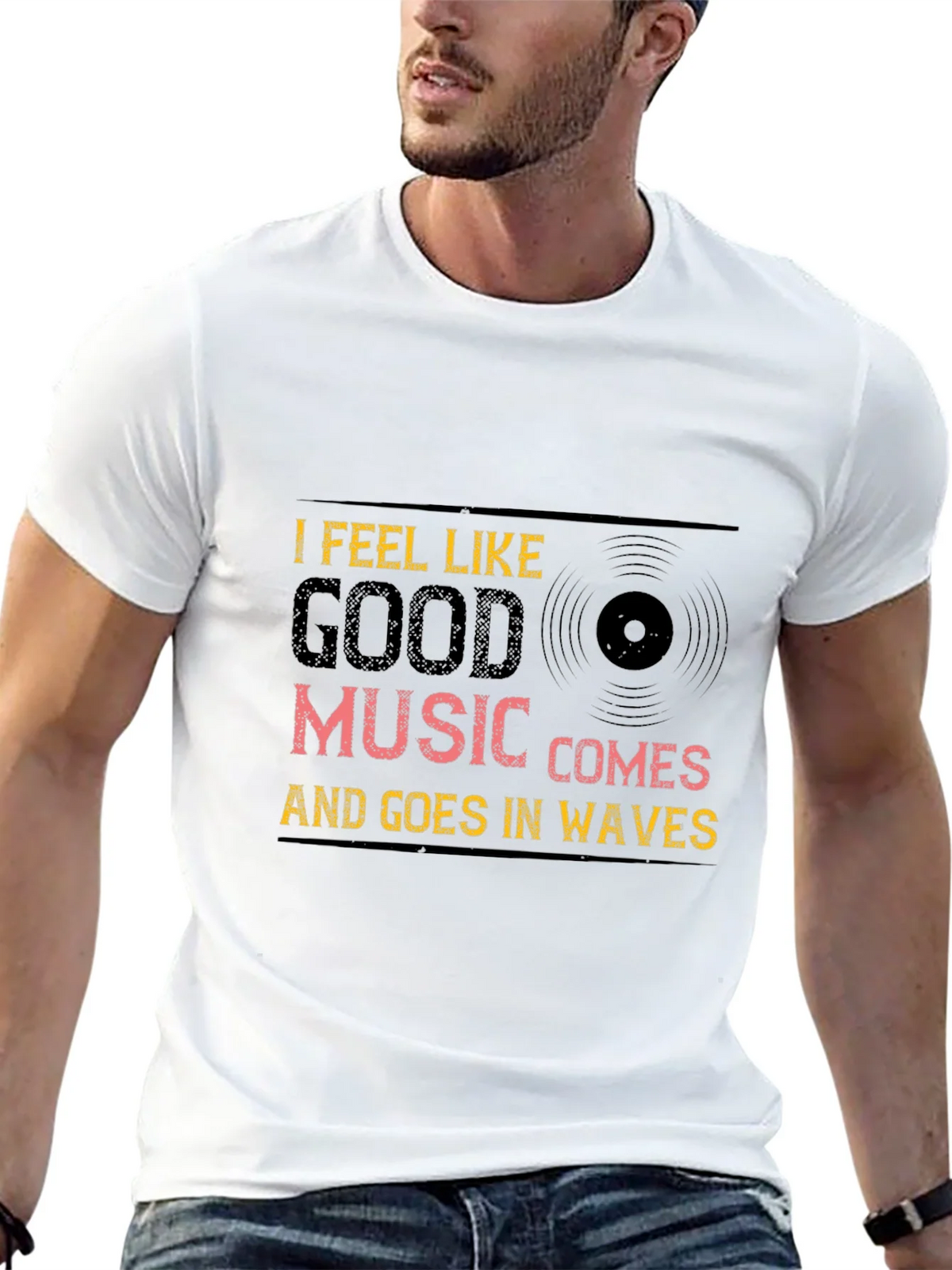 Music Waves Graphic Tee - Black Cotton T-Shirt product image 12