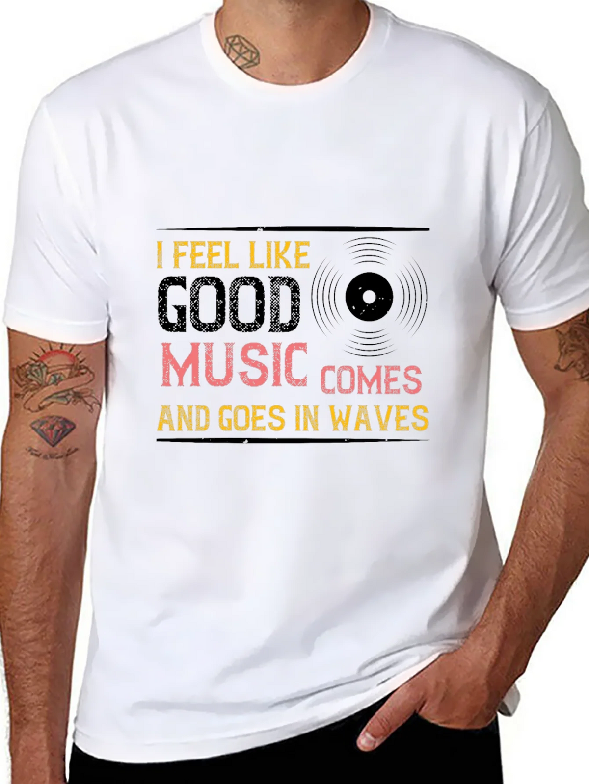 Music Waves Graphic Tee - Black Cotton T-Shirt product image 7