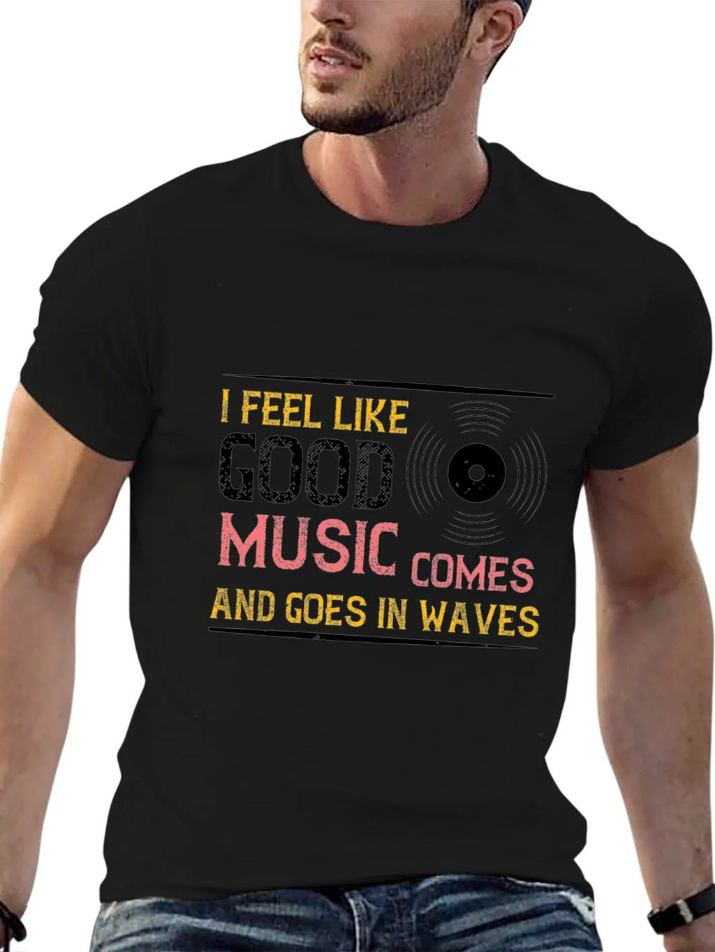 Music Waves Graphic Tee - Black Cotton T-Shirt product image 6