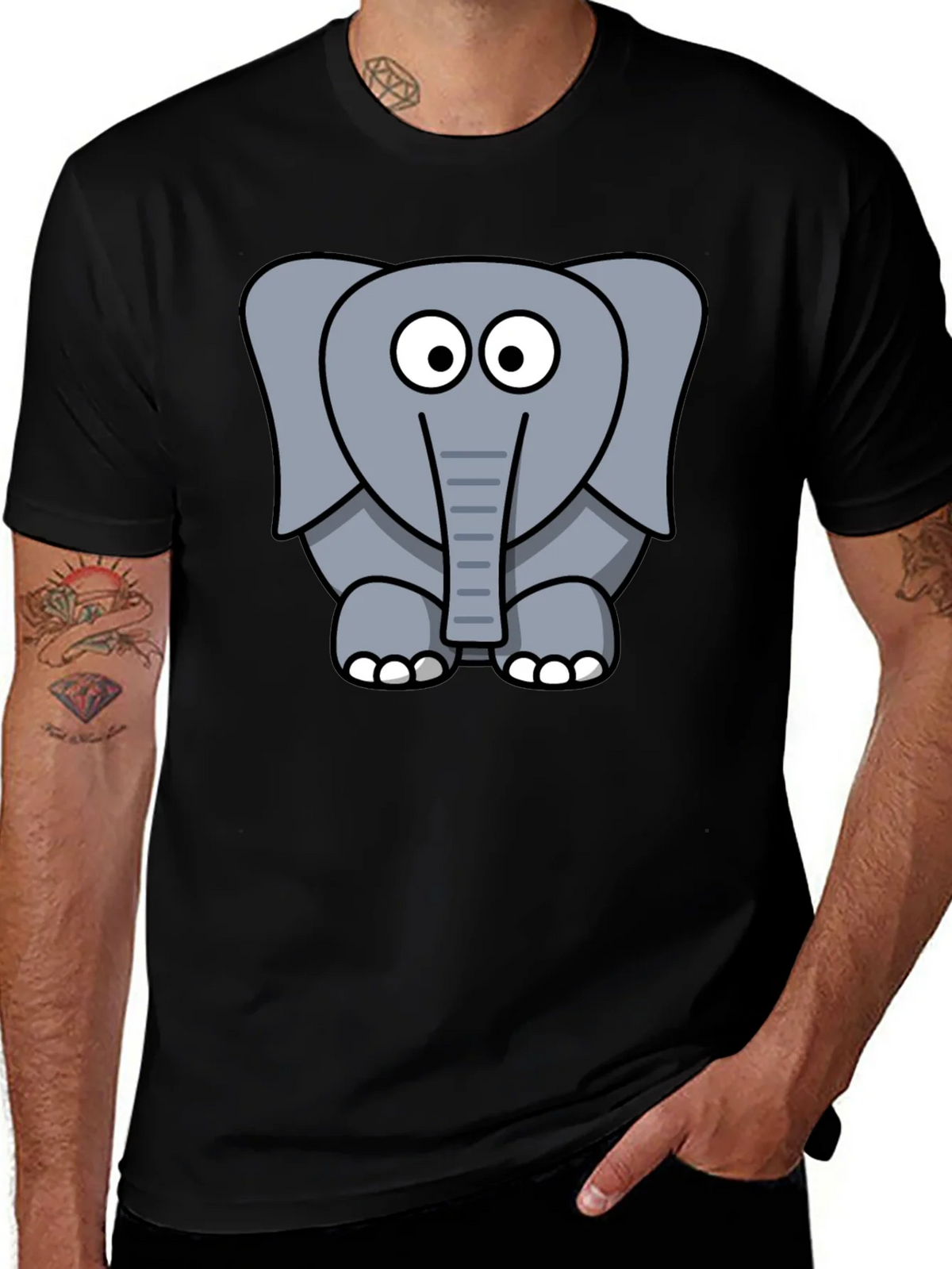 Cartoon Elephant Graphic Black T-Shirt product image 1
