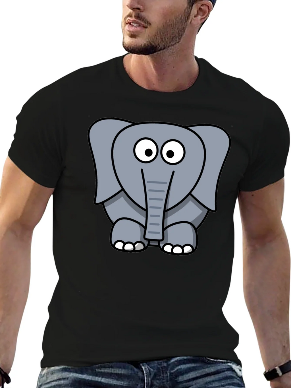 Cartoon Elephant Graphic Black T-Shirt product image 6