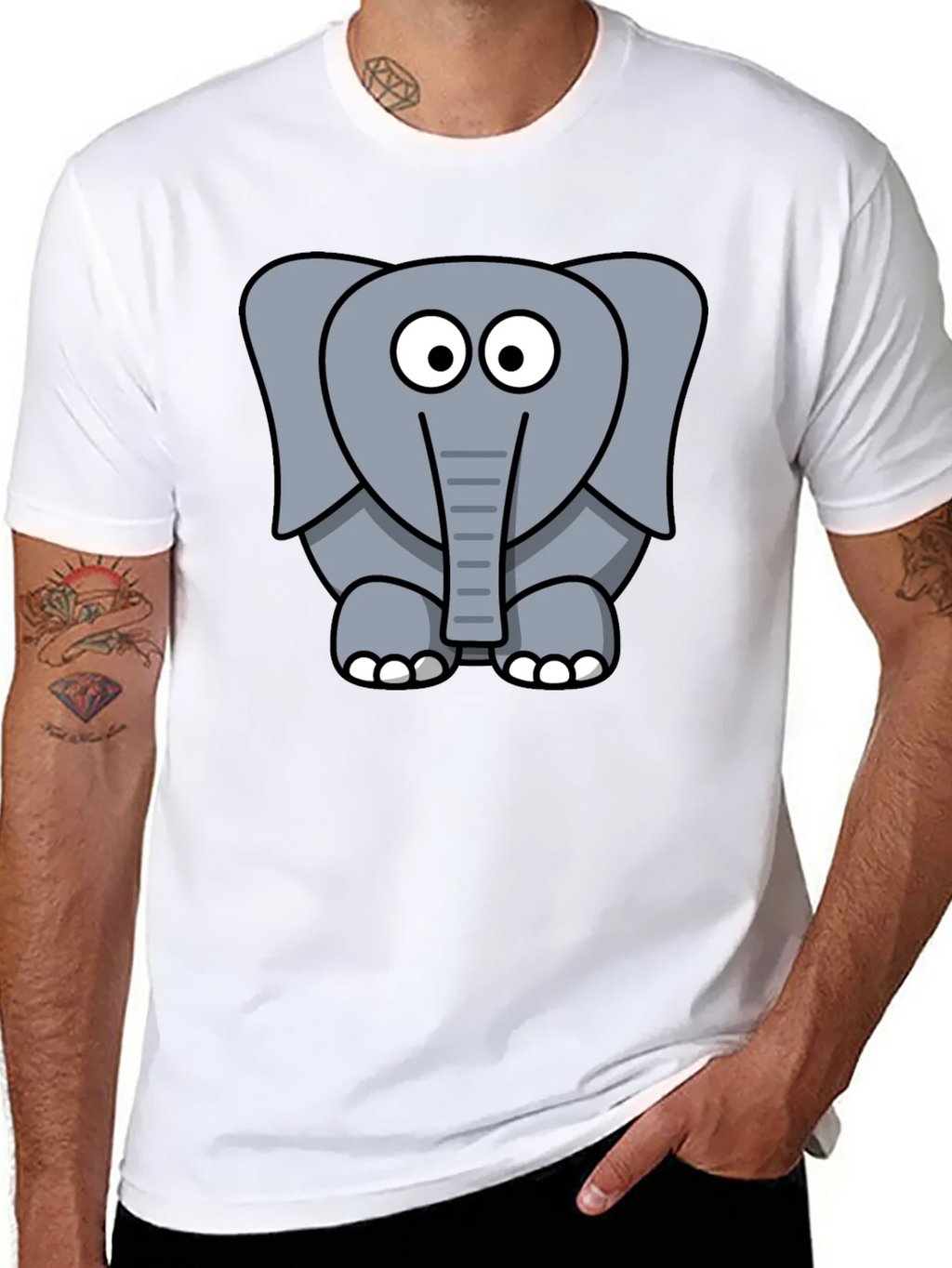 Cartoon Elephant Graphic Black T-Shirt product image 7