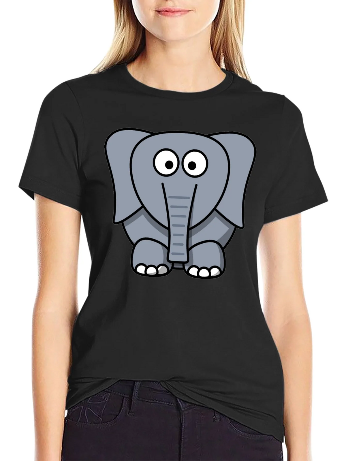 Cartoon Elephant Graphic Black T-Shirt product image 2
