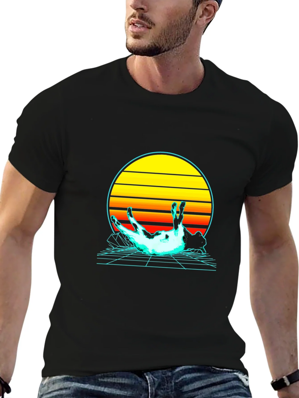 Retro Sunset Dog T-Shirt - 80s Style Graphic Tee product image 1