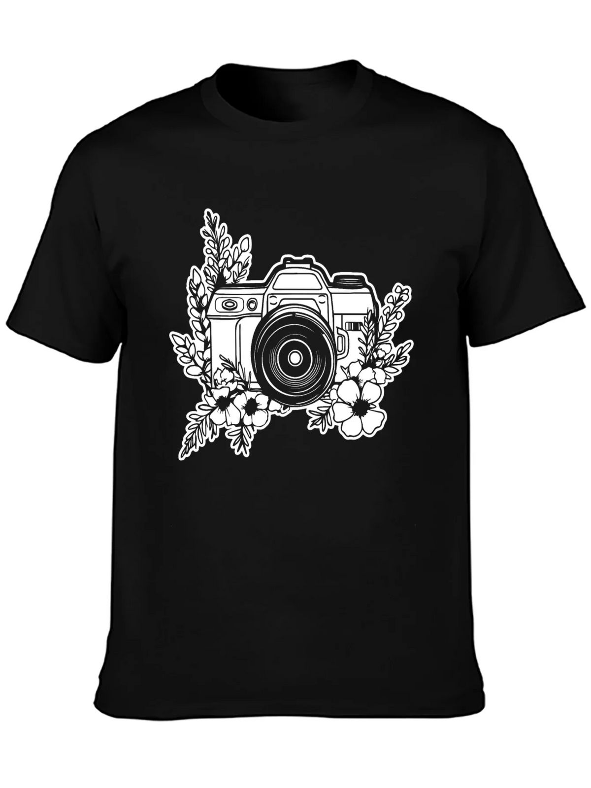 Floral Camera Black Graphic T-Shirt product image 3