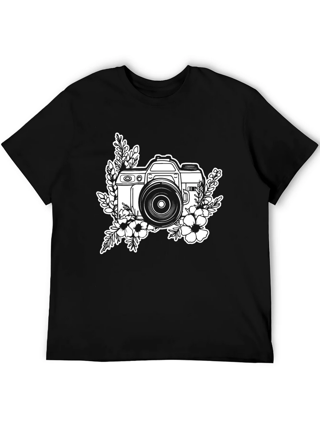 Floral Camera Black Graphic T-Shirt product image 5