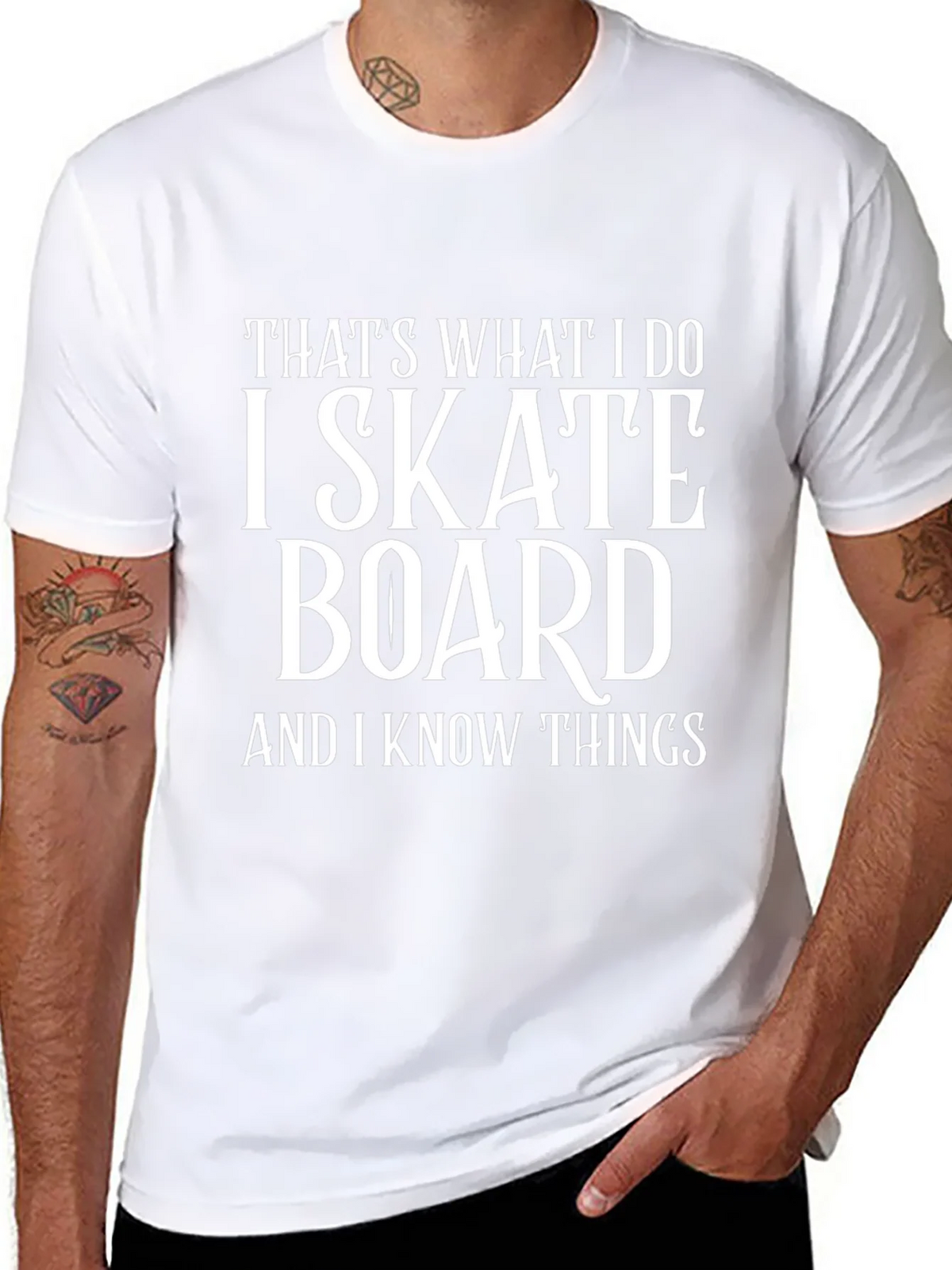 I Skateboard & I Know Things Black Graphic Tee product image 2